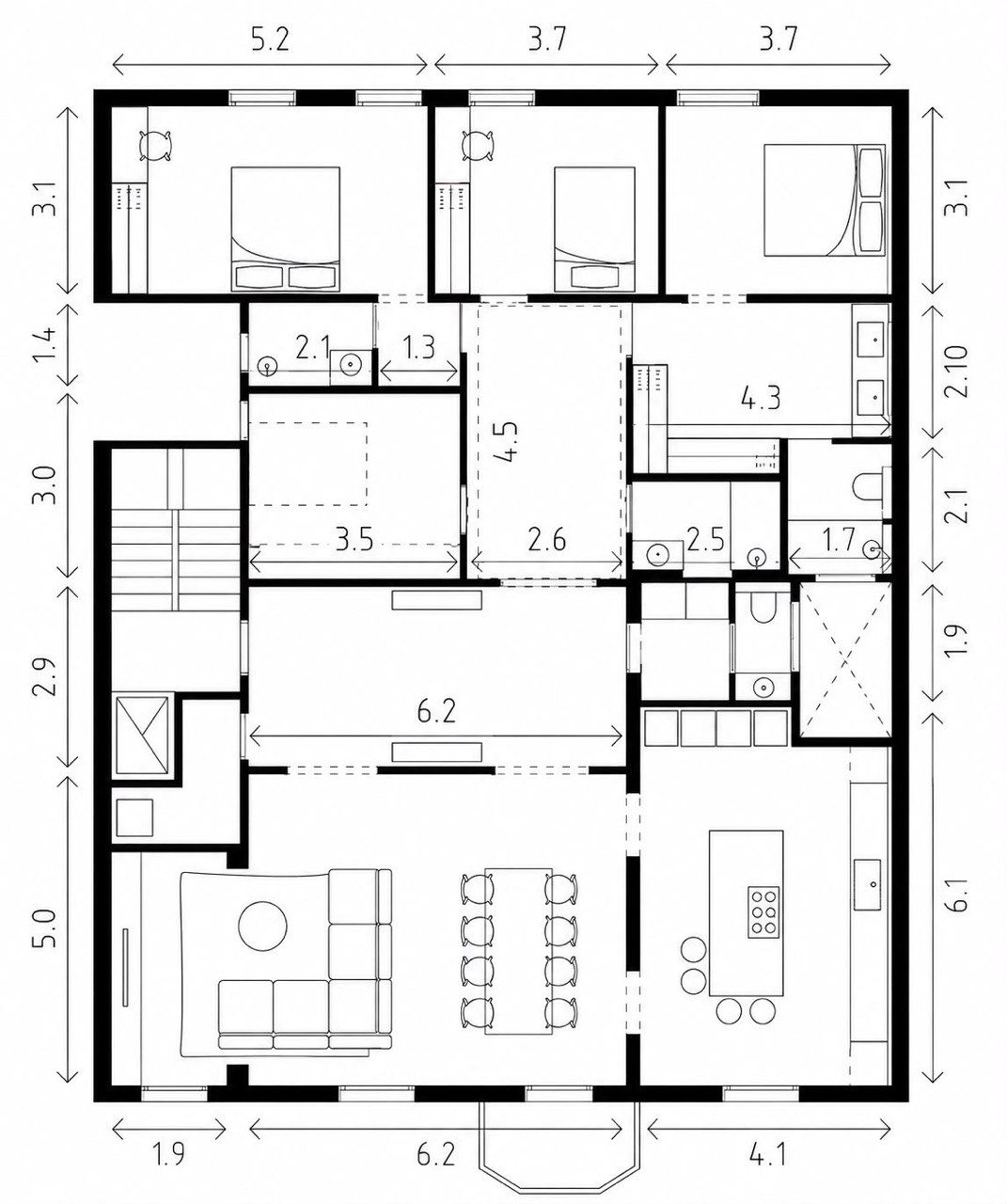 Plano de la vivienda con las cotas de cada estancia